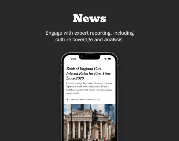 Gif showing the different news categories of the New York Times